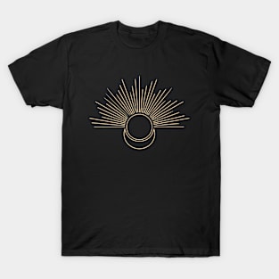 bohemian astrological design with sun, stars and sunburst. Boho linear icons or symbols in trendy minimalist style. Modern art T-Shirt